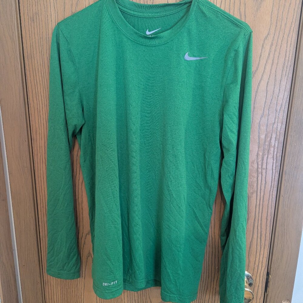 Nike Long-sleeved Athletic Cut Dri Fit Tee Green-Women's Size Small